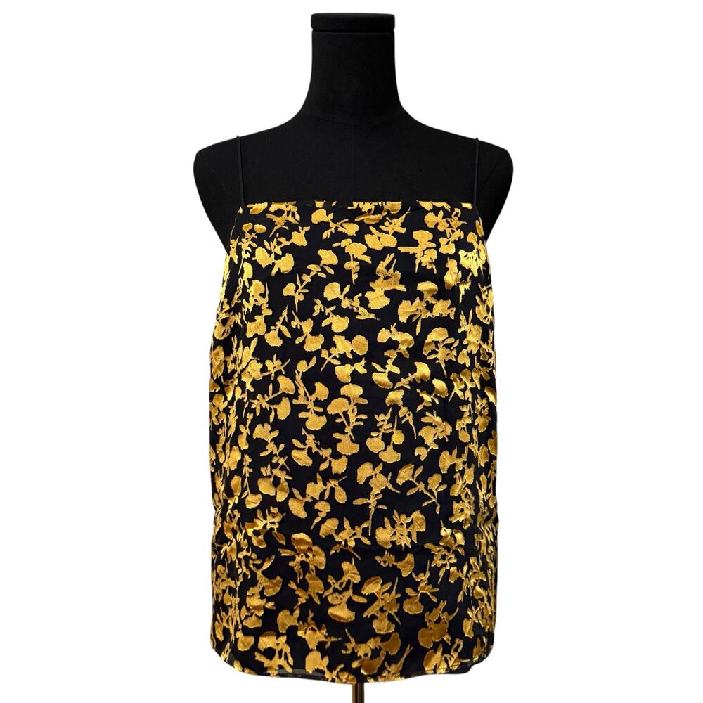 Club Monaco Velvet Burnout Camisole Top Cami Silk Blend Black & Gold Medium
